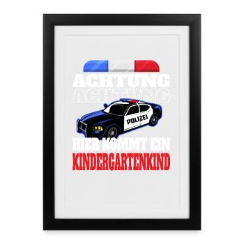 Attention police car kindergarten child - Framed poster (27 × 37 cm) - black - Front