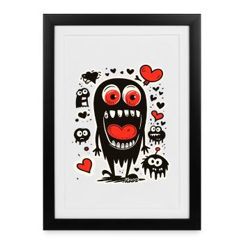 Schwarzes Monster mit Herz im Mund - Gerahmtes Poster (27 × 37 cm) - Schwarz - Vorne