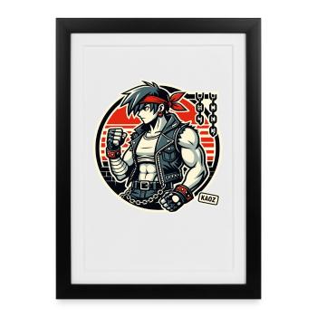Muscle fighter with red headband - Framed poster (27 × 37 cm) - black - Front