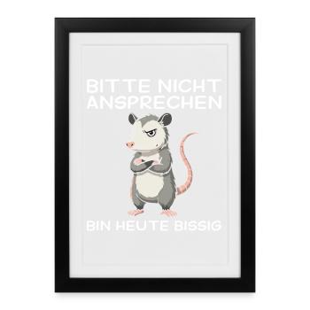 Lustiges Opossum Morgenmuffel: Nicht ansprechen! - Gerahmtes Poster (27 × 37 cm) - Schwarz - Vorne