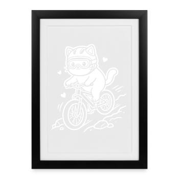 Kawaii Cat Cycling - Framed poster (27 × 37 cm) - black - Front