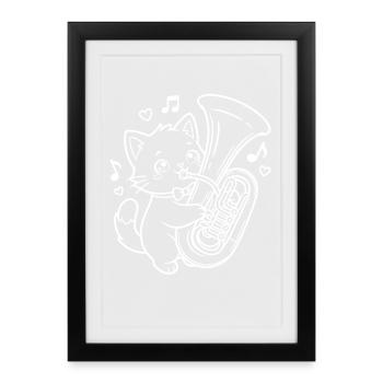 Joueur de tuba Kawaii Cat - Affiche encadrée (27 × 37 cm) - noir - Devant