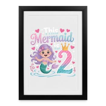 Meerjungfrau 2. Geburtstag 2 Jahre - Gerahmtes Poster (27 × 37 cm) - Schwarz - Vorne