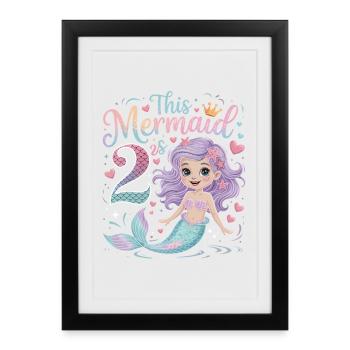 Meerjungfrau 2. Geburtstag 2 Jahre - Gerahmtes Poster (27 × 37 cm) - Schwarz - Vorne