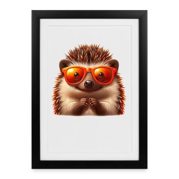 Hérisson avec des lunettes de soleil Hérisson Sarcasme Amoureux des animaux - Affiche encadrée (27 × 37 cm) - noir - Devant