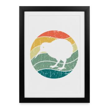 Oiseau néo-zélandais mignon Kiwi Rétro Vintage - Affiche encadrée (27 × 37 cm) - noir - Devant