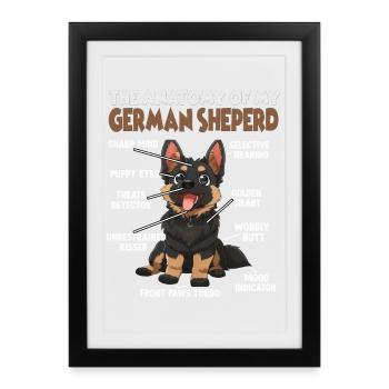 Schäferhund Gassi T Hundehalter Schäferhund - Gerahmtes Poster (27 × 37 cm) - Schwarz - Vorne