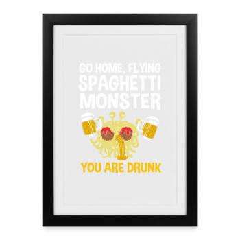 Monstre Spaghetti Volant Pastafari FSM Athée - Affiche encadrée (27 × 37 cm) - noir - Devant