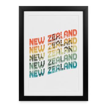 Néo-Zélandais Néo-Zélandais Rétro Vintage NZ - Affiche encadrée (27 × 37 cm) - noir - Devant