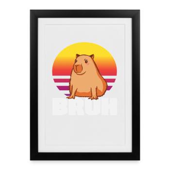 Capybara rétro Bruh Animal mignon et drôle - Affiche encadrée (27 × 37 cm) - noir - Devant