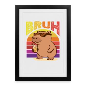 Bruh Capybaras, lunettes de soleil mignonnes et drôles - Affiche encadrée (27 × 37 cm) - noir - Devant