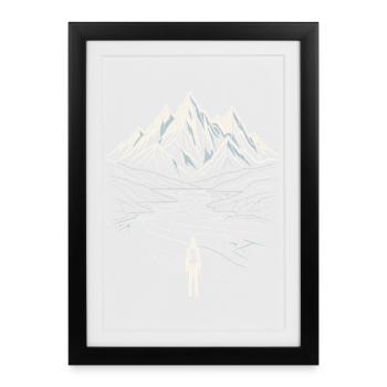 Mountain Landscape Hiker Line Art - Framed poster (27 × 37 cm) - black - Front
