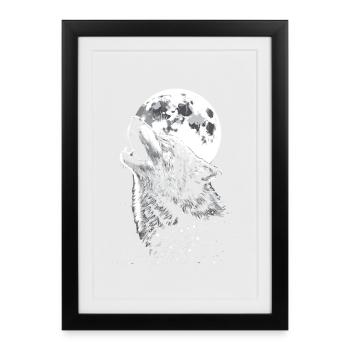 Loup, Lune, Nature, Nature sauvage, Animal - Affiche encadrée (27 × 37 cm) - noir - Devant