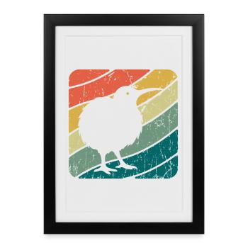 Nouvelle-Zélande Oiseau Kiwi mignon Rétro Vintage NZ - Affiche encadrée (27 × 37 cm) - noir - Devant