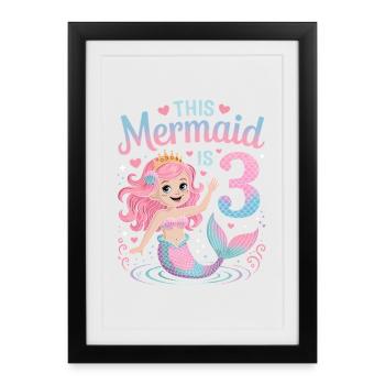 3e anniversaire de la sirène 3 ans - Affiche encadrée (27 × 37 cm) - noir - Devant