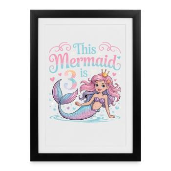 3e anniversaire de la sirène 3 ans - Affiche encadrée (27 × 37 cm) - noir - Devant