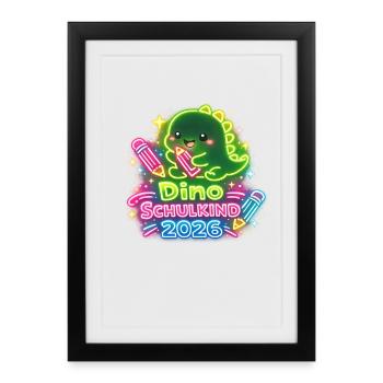 Dino Schulkind 2026 Einschulung - Gerahmtes Poster (27 × 37 cm) - Schwarz - Vorne