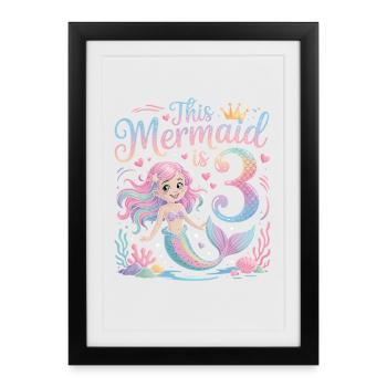 3e anniversaire de la sirène 3 ans - Affiche encadrée (27 × 37 cm) - noir - Devant