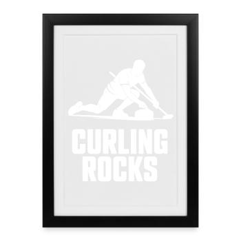 Curling Rocks Winter Sports Silhouette Man - Affiche encadrée (27 × 37 cm) - noir - Devant