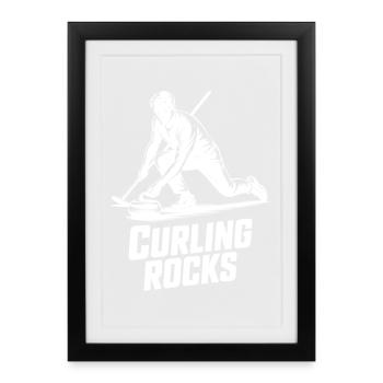 Curling Rocks Winter Sports Silhouette Man - Affiche encadrée (27 × 37 cm) - noir - Devant