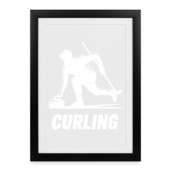 Silhouette d’action d’athlète Homme Curling - Affiche encadrée (27 × 37 cm) - noir - Devant