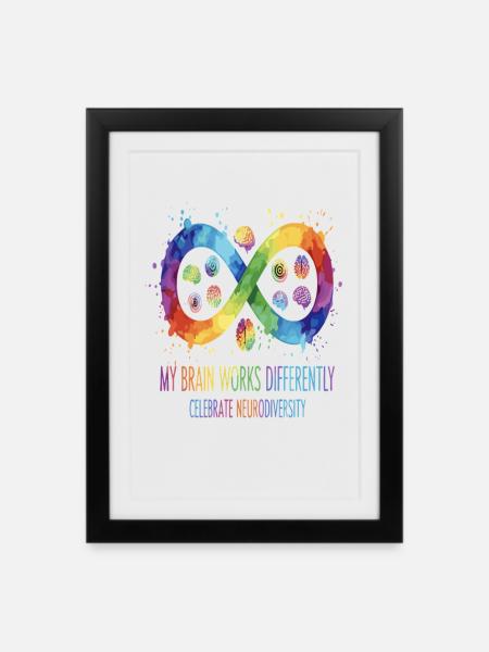 My Brain Works Differently Neurodiversity - Gerahmtes Poster (27 × 37 cm) - Schwarz