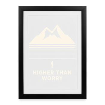 Higher Than Worry Berg Motiv - Gerahmtes Poster (27 × 37 cm) - Schwarz - Vorne
