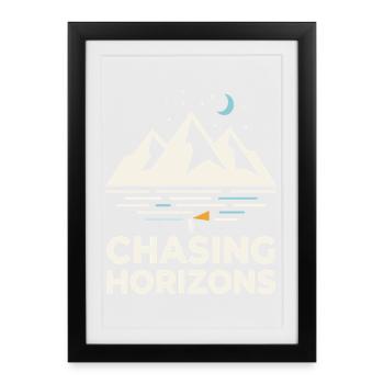 Chasing Horizons Night Mountains Motif - Framed poster (27 × 37 cm) - black - Front