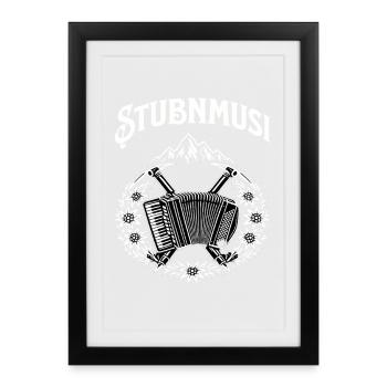 Musique de salon à motif folklorique alpin à motif de couronne - Affiche encadrée (27 × 37 cm) - noir - Devant