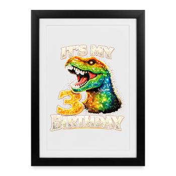 Its My 3 Birthday Dino Party - Framed poster (27 × 37 cm) - black - Front