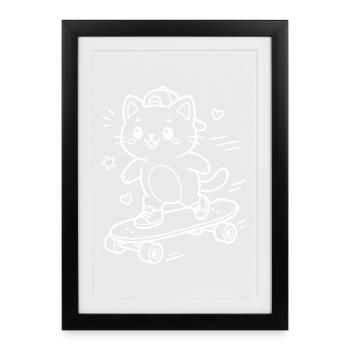Skateboarding Kawaii Cat - Framed poster (27 × 37 cm) - black - Front