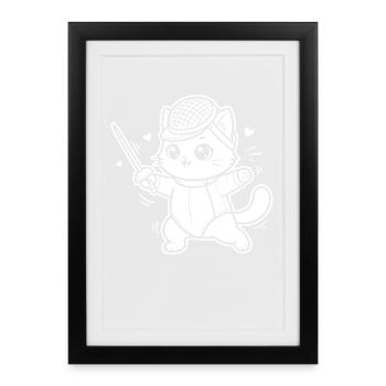 Fencing Kawaii Cat - Framed poster (27 × 37 cm) - black - Front
