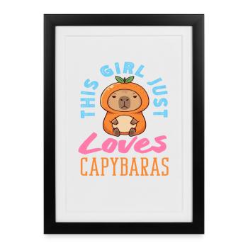 Cette fille adore les capybaras, mignons, drôles. - Affiche encadrée (27 × 37 cm) - noir - Devant