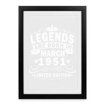 Cadeau du 75e anniversaire Mari Femme Mars 1951 - Affiche encadrée (27 × 37 cm) - noir - Devant