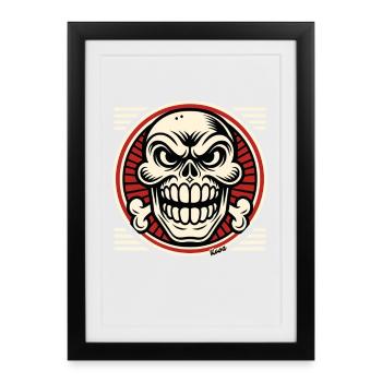 Grinning skull with bone emblem - Framed poster (27 × 37 cm) - black - Front