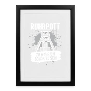 Ruhrpott Winding Tower Gift Coal Mine Home Mining - Framed poster (27 × 37 cm) - black - Front