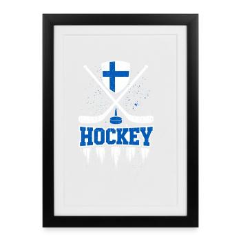 Graphique du Bouclier de hockey finlandais - Affiche encadrée (27 × 37 cm) - noir - Devant
