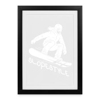 Cadeau d’action de snowboard Slopestyle - Affiche encadrée (27 × 37 cm) - noir - Devant