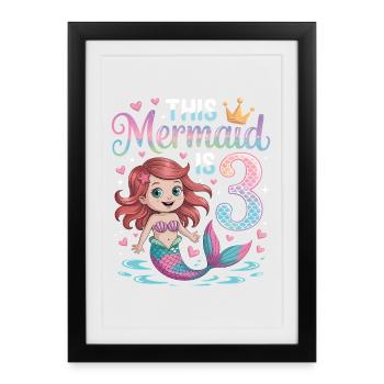 3e anniversaire de la sirène 3 ans - Affiche encadrée (27 × 37 cm) - noir - Devant