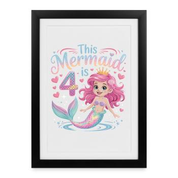 Mermaid 4th Birthday 4 Years - Framed poster (27 × 37 cm) - black - Front