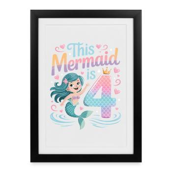 Mermaid 4th Birthday 4 Years - Framed poster (27 × 37 cm) - black - Front