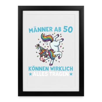 50th Birthday Men's Unicorn 50 Years - Framed poster (27 × 37 cm) - black - Front