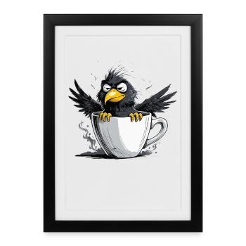 Morning grouch coffee no desire raven bad mood - Framed poster (27 × 37 cm) - black - Front