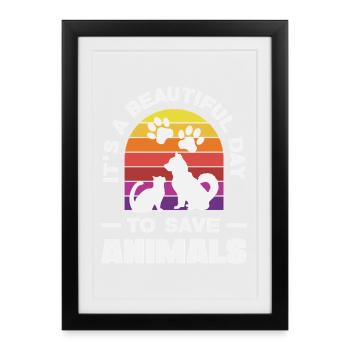 Belle journée pour sauver des animaux Parrainage animal - Affiche encadrée (27 × 37 cm) - noir - Devant
