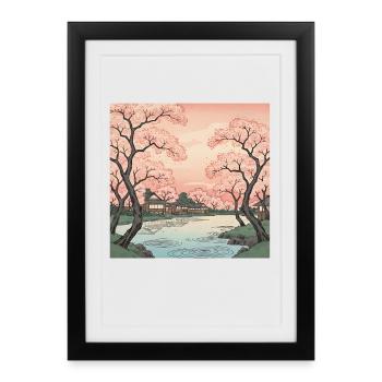 Fleurs traditionnelles de cerisier japonais - Affiche encadrée (27 × 37 cm) - noir - Devant