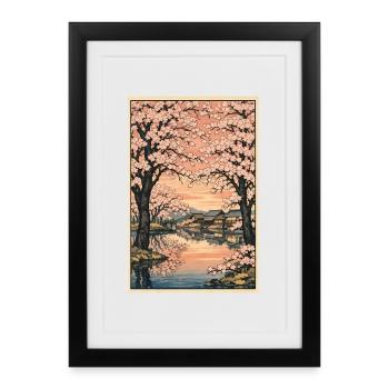 Fleurs traditionnelles de cerisier japonais - Affiche encadrée (27 × 37 cm) - noir - Devant