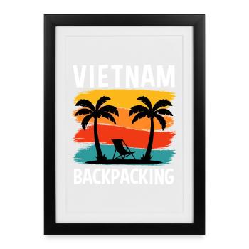 Art rétro de voyage en randonnée au Vietnam - Affiche encadrée (27 × 37 cm) - noir - Devant