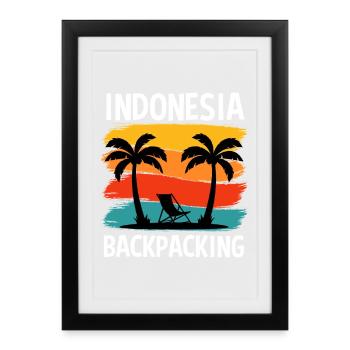Design rétro de voyage en sac à dos en Indonésie - Affiche encadrée (27 × 37 cm) - noir - Devant