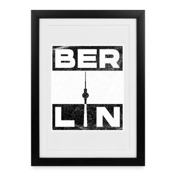 Graphique minimaliste de la tour de télévision de Berlin - Affiche encadrée (27 × 37 cm) - noir - Devant