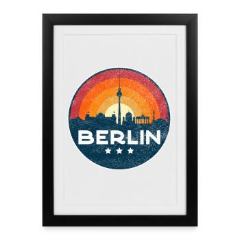 Conception rétro du badge Berlin Skyline Sunset - Affiche encadrée (27 × 37 cm) - noir - Devant
